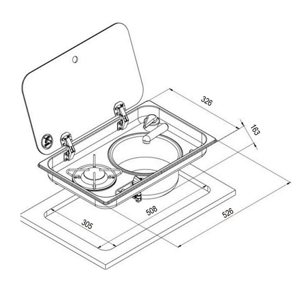Navy Load Stainless Steel Single Hob With Right Hand Sink And Glass Lid NL.24000 2 Navy Load Stainless Steel Single Hob With Right Hand Sink And Glass Lid NL.24000 - Image 2