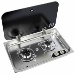 Navy Load Built In Stainless Steel Double Burner Hob With Glass Lid NL.21002