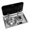 Navy Load Stainless Steel Single Hob With Left Hand Sink And Glass Lid NL.24001