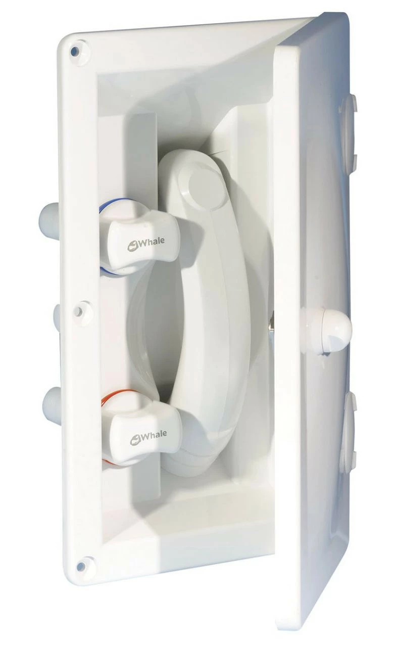 Whale Swim And Rinse External Hot And Cold Mixer Shower With Lockable Door 1 Whale Swim And Rinse External Hot And Cold Mixer Shower With Lockable Door